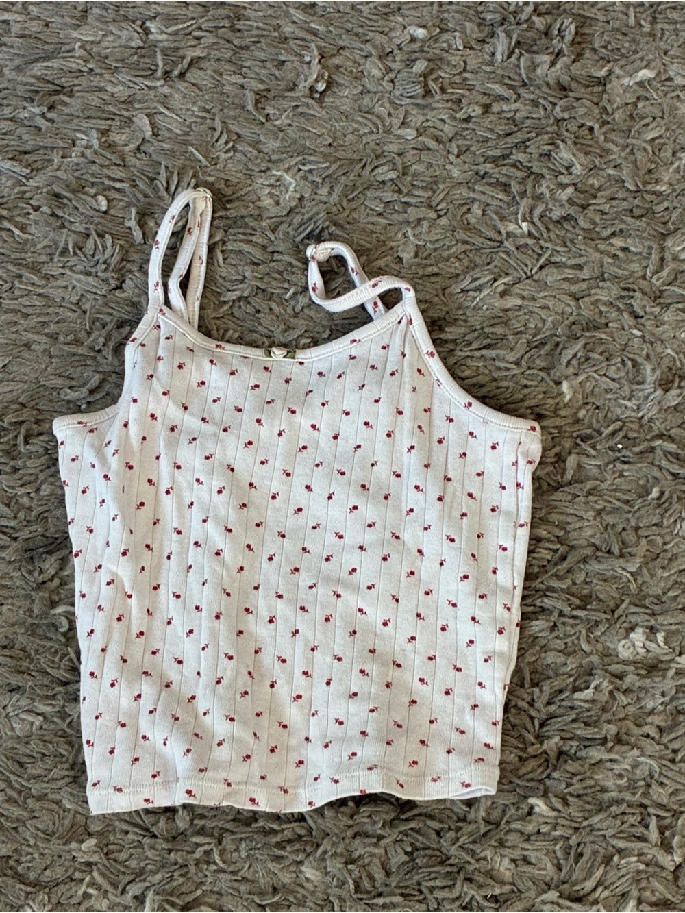 Kids art class White Floral Ribbed Cami Top with Red Accent